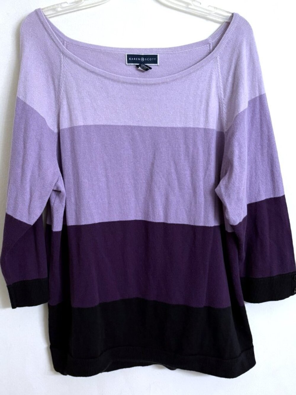 Karen Scott Women's Purple Colorblock Pullover Sweater Size XL
